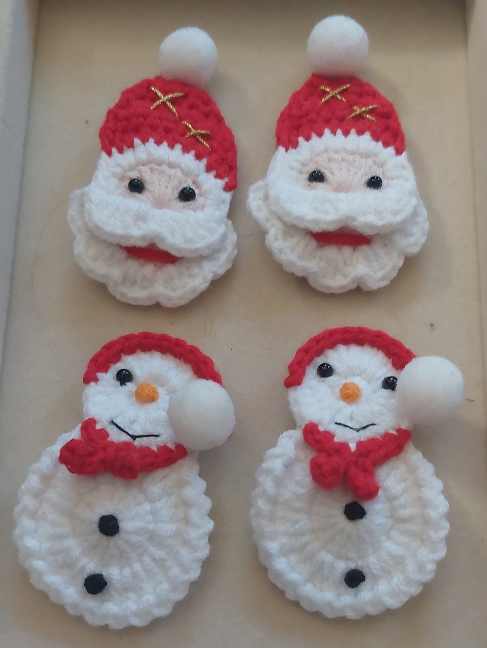 Handmade Crochet Santa Claus & Snowman Christmas Hair Clips Set